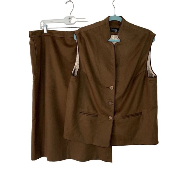 Piacenza Womens Skirt And Vest Suit Size 14 Brown Cashmere Wool Custom Made - Picture 1 of 11